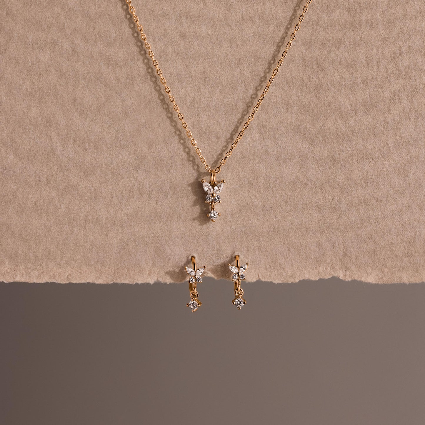 Diamond Butterfly Necklace & Earrings Set