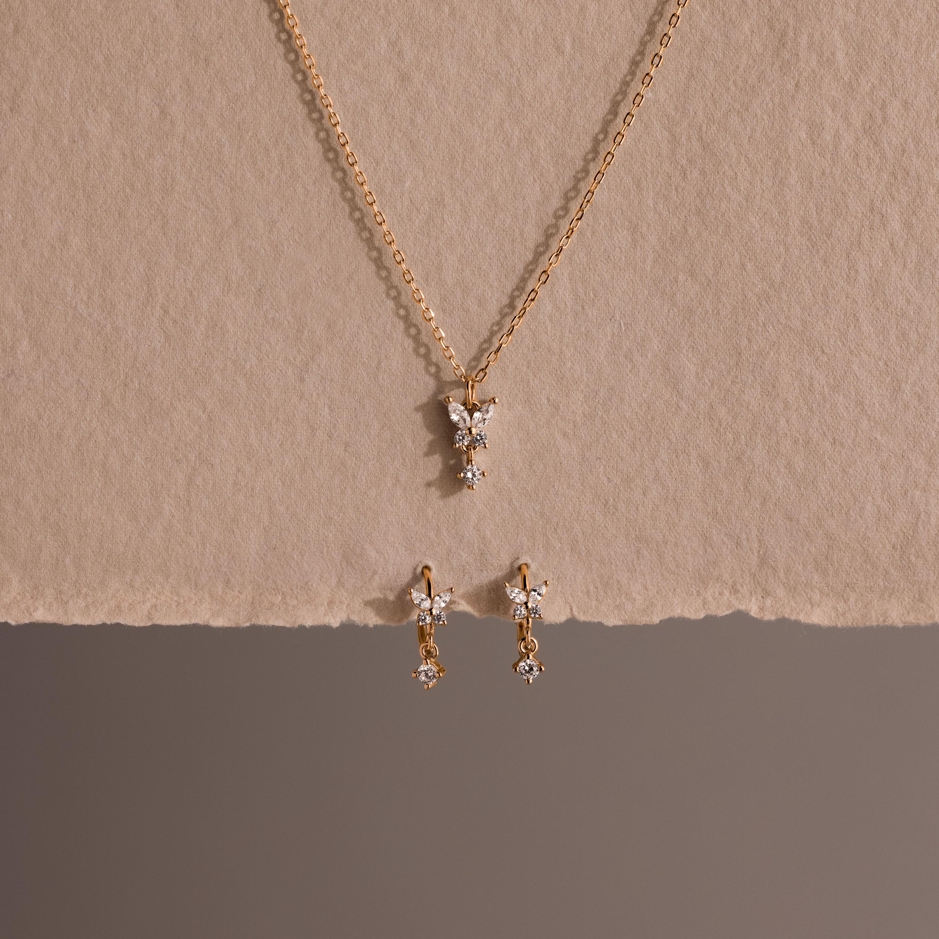Diamond Butterfly Necklace & Earrings Set