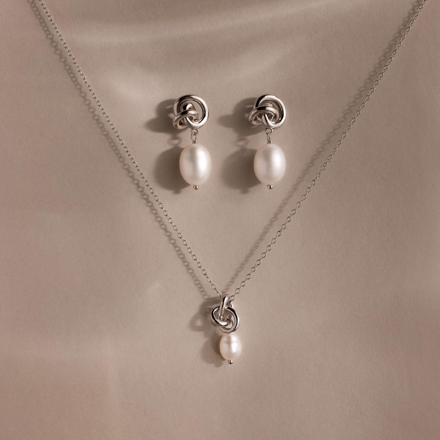 Pearl Knot Necklace & Earrings Set