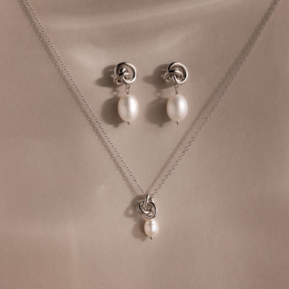 Pearl Knot Necklace & Earrings Set