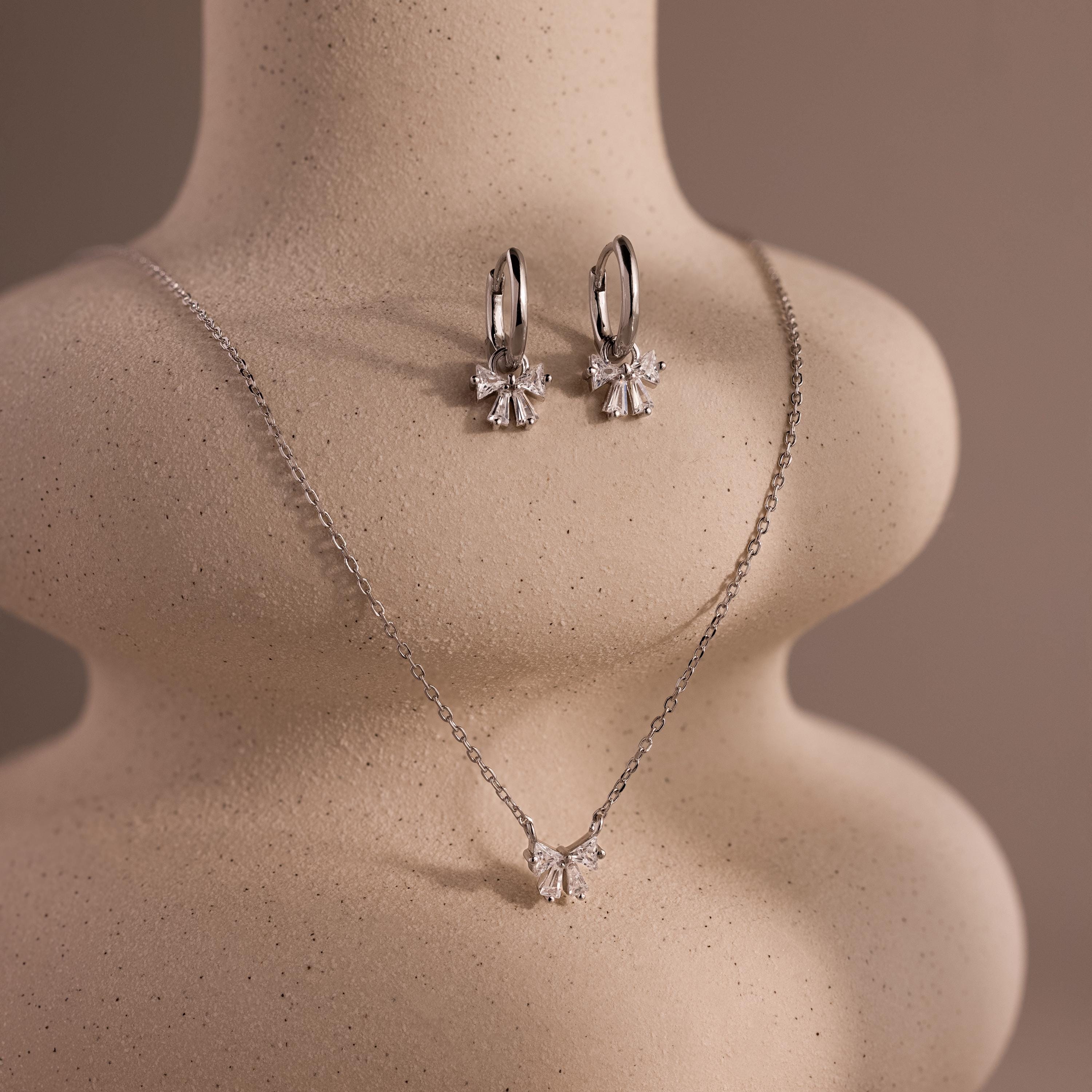 Diamond Bow Necklace & Earrings Set