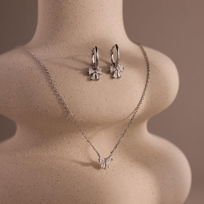 Diamond Bow Necklace & Earrings Set