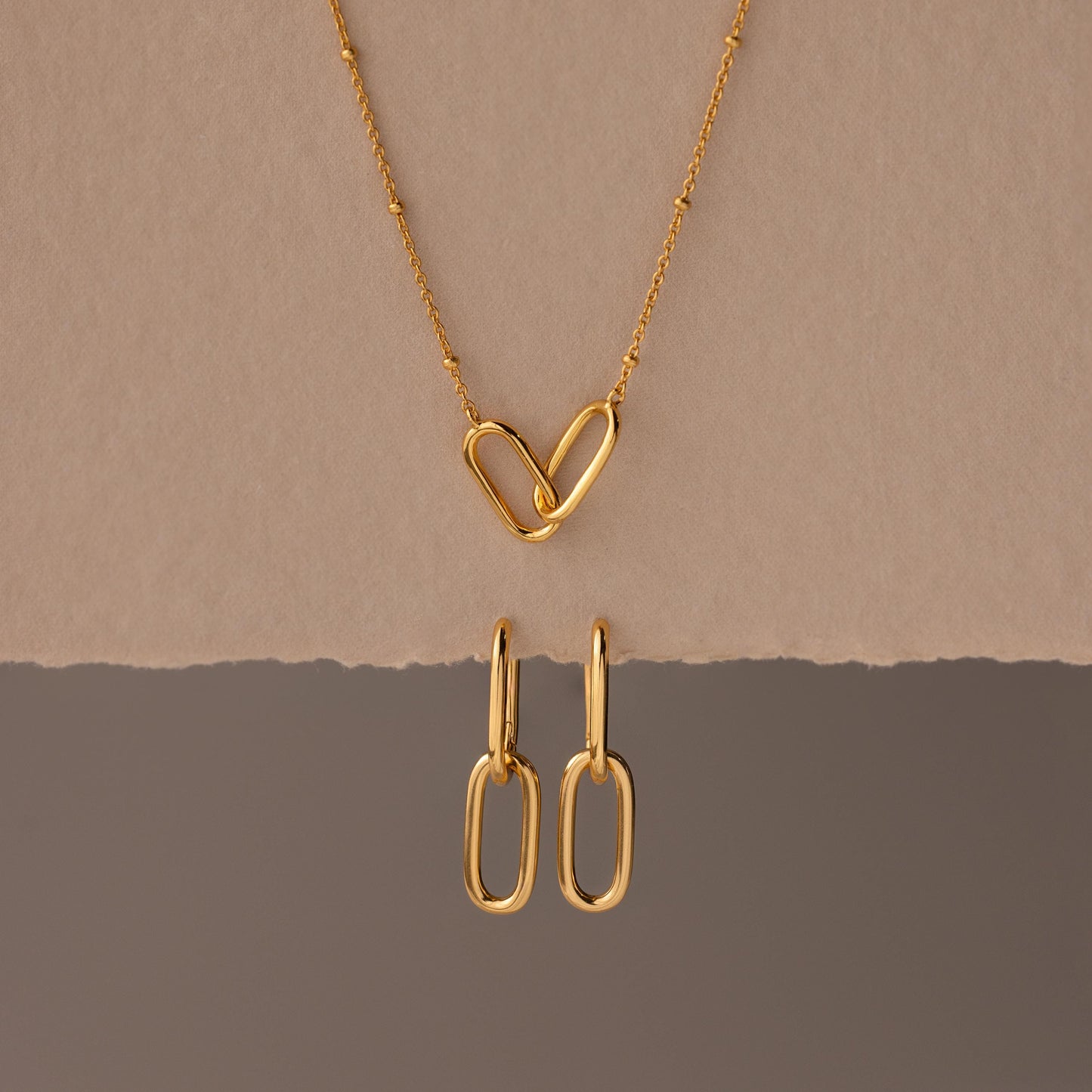 Linked Charm Necklace and Earrings Set