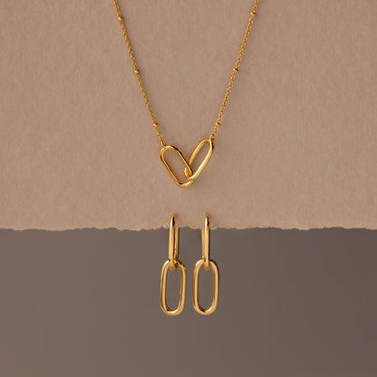 Linked Charm Necklace and Earrings Set