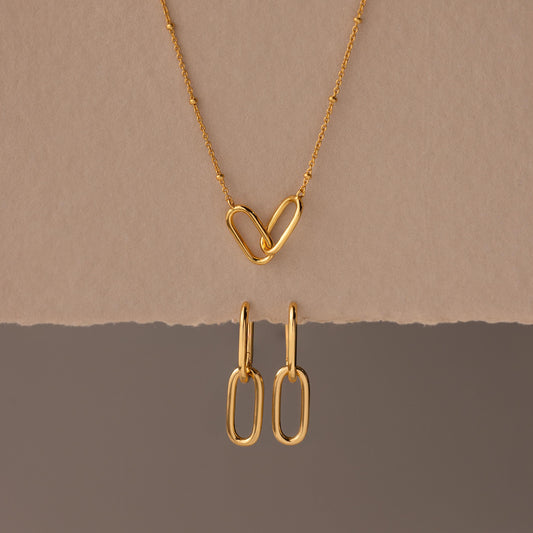 Linked Charm Necklace and Earrings Set