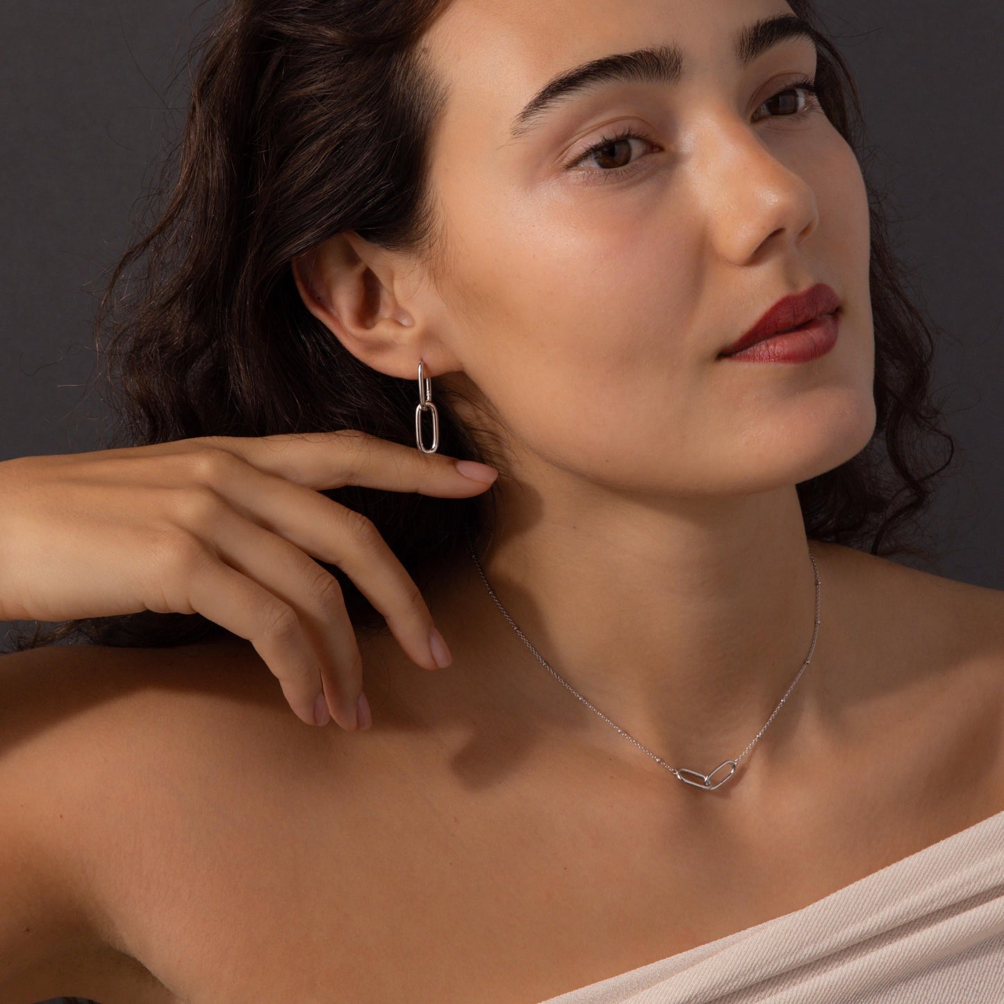 Linked Charm Necklace and Earrings Set