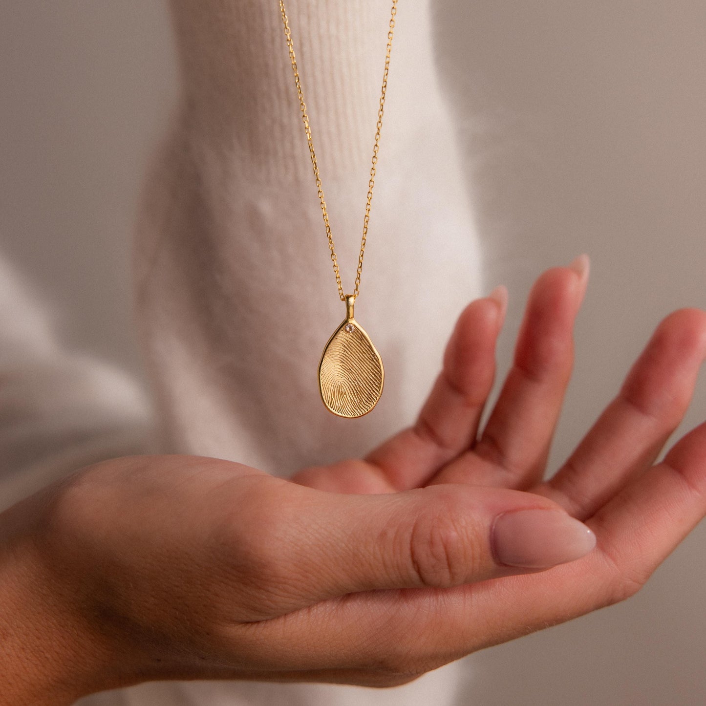 Fingerprint Birthstone Teardrop Necklace