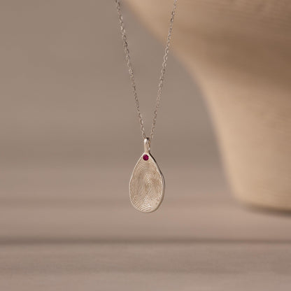 Fingerprint Birthstone Teardrop Necklace