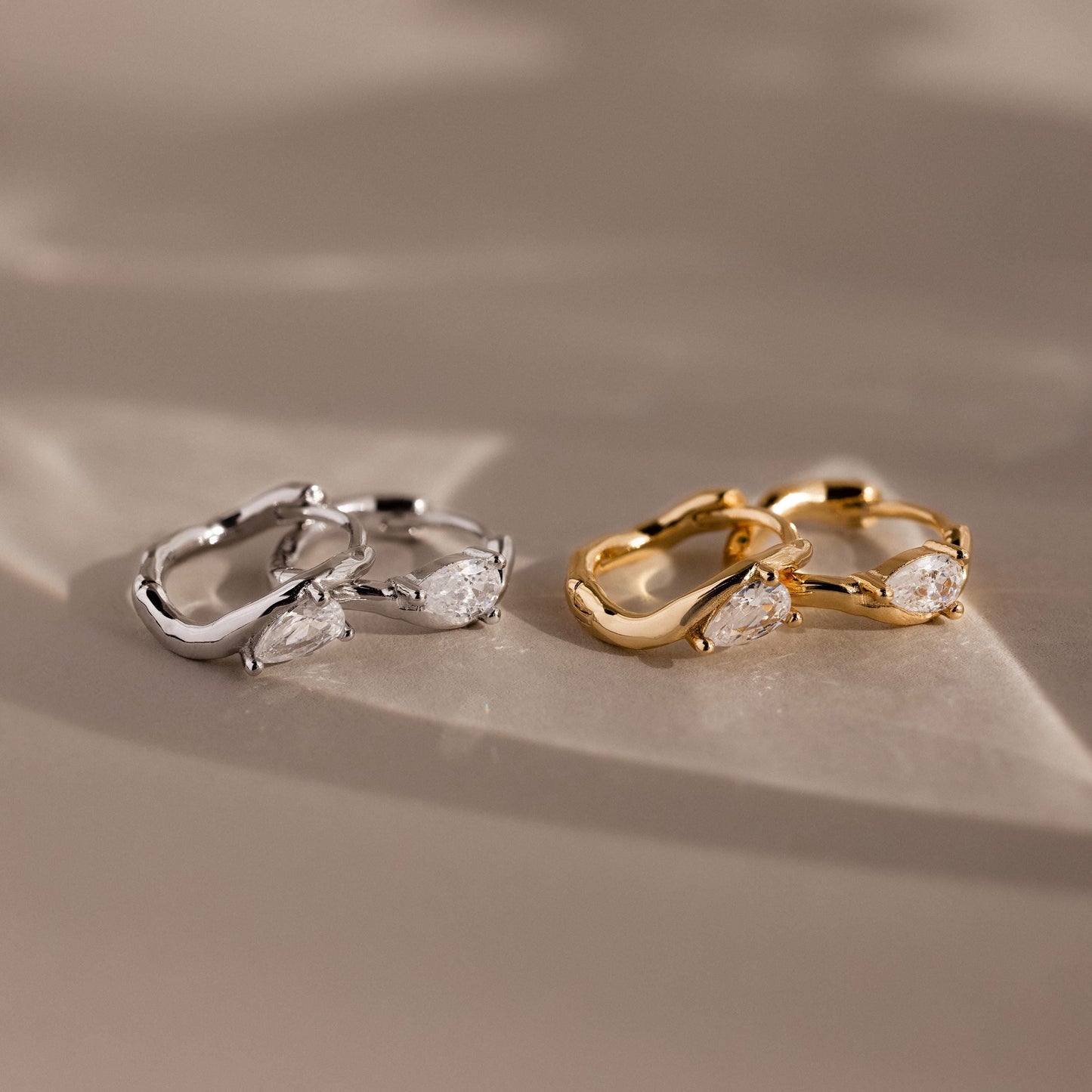 Organic Diamond Teardrop Hoops