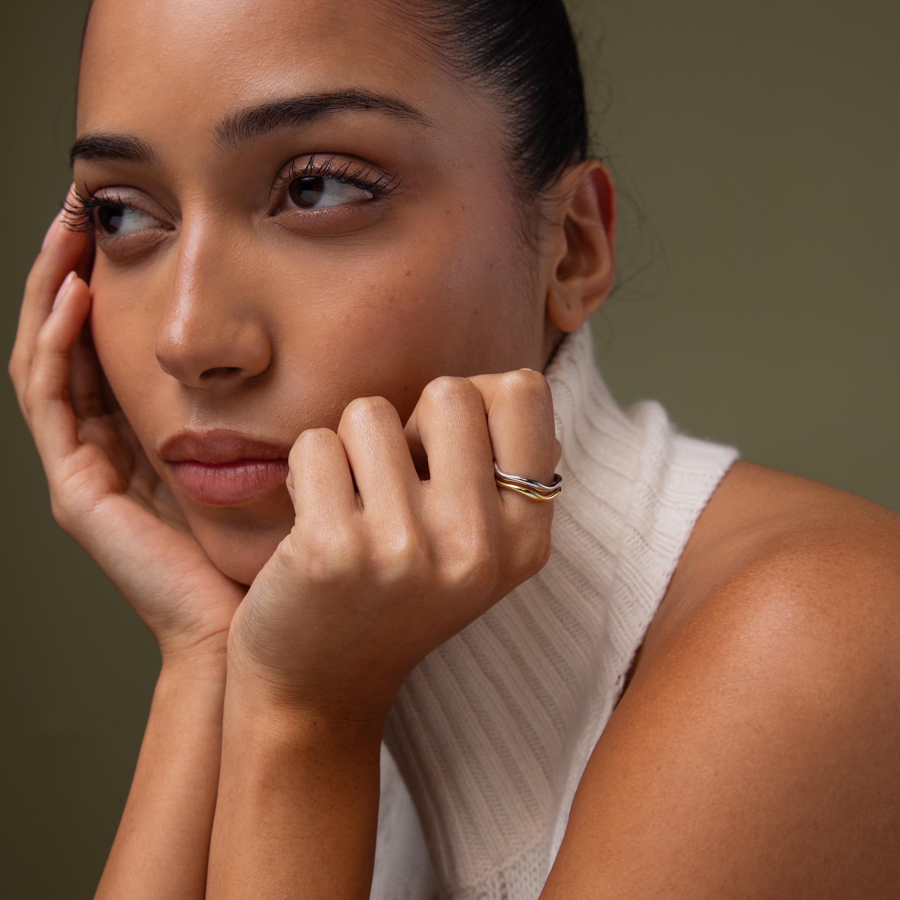 Mixed Metal Wave Ring Set