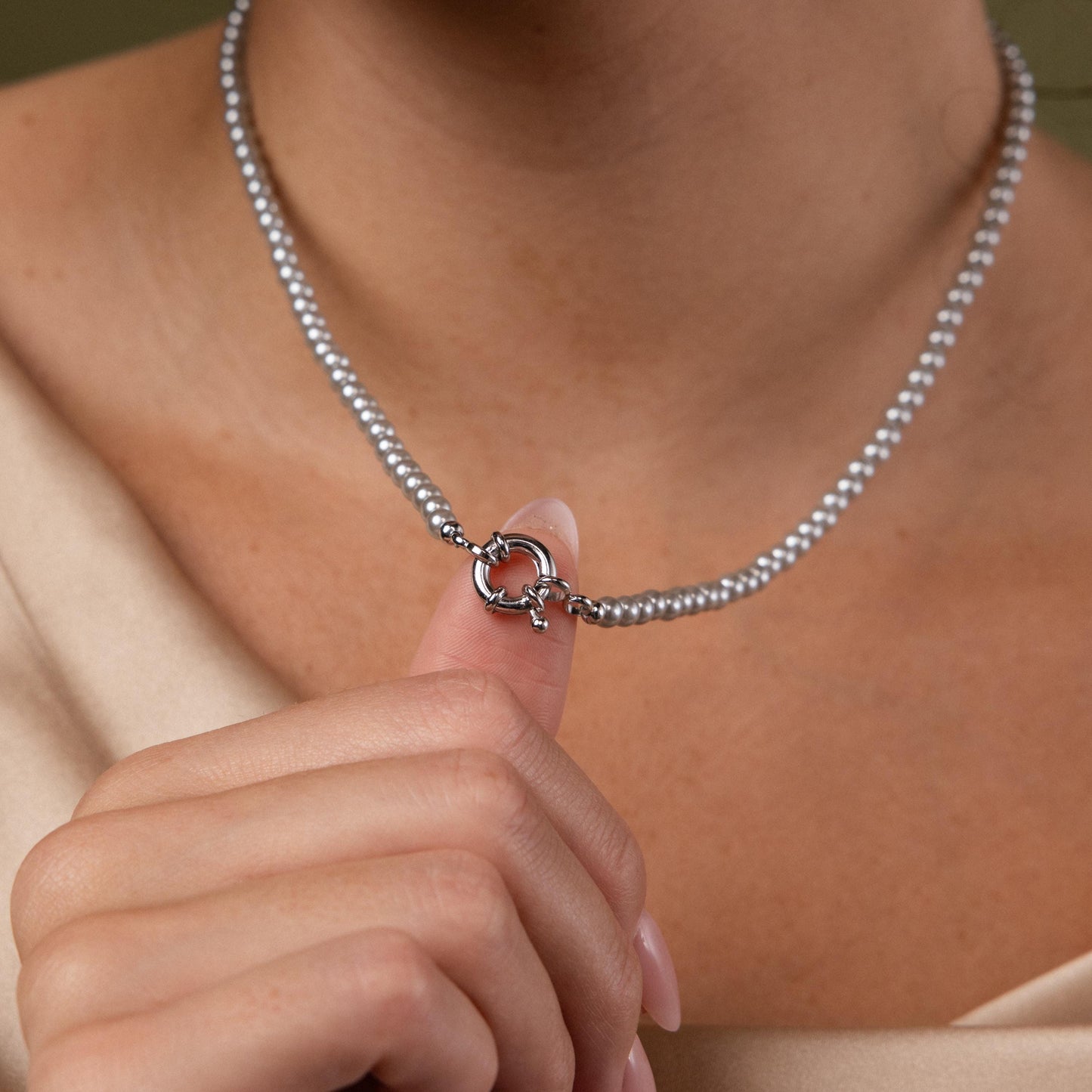 Grey Pearl Charm Necklace