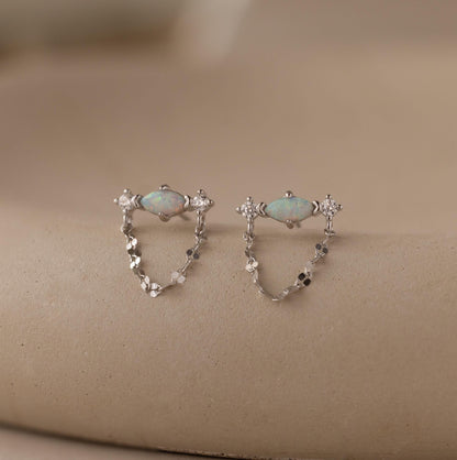 Opal & Diamond Chain Studs