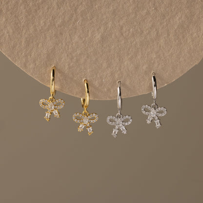 Pave Bow Charm Hoops