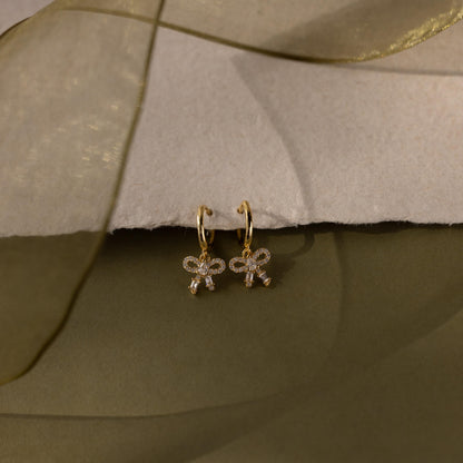 Pave Bow Charm Hoops