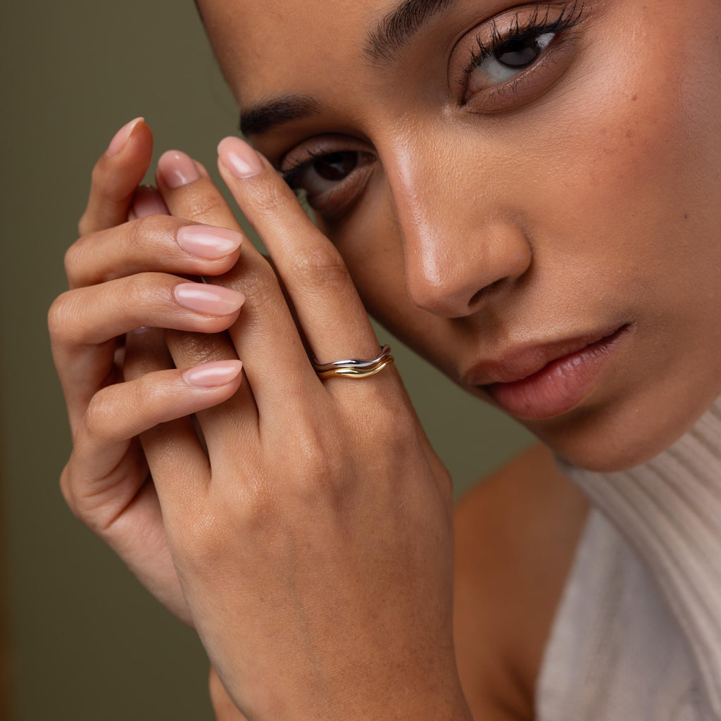 Mixed Metal Wave Ring Set