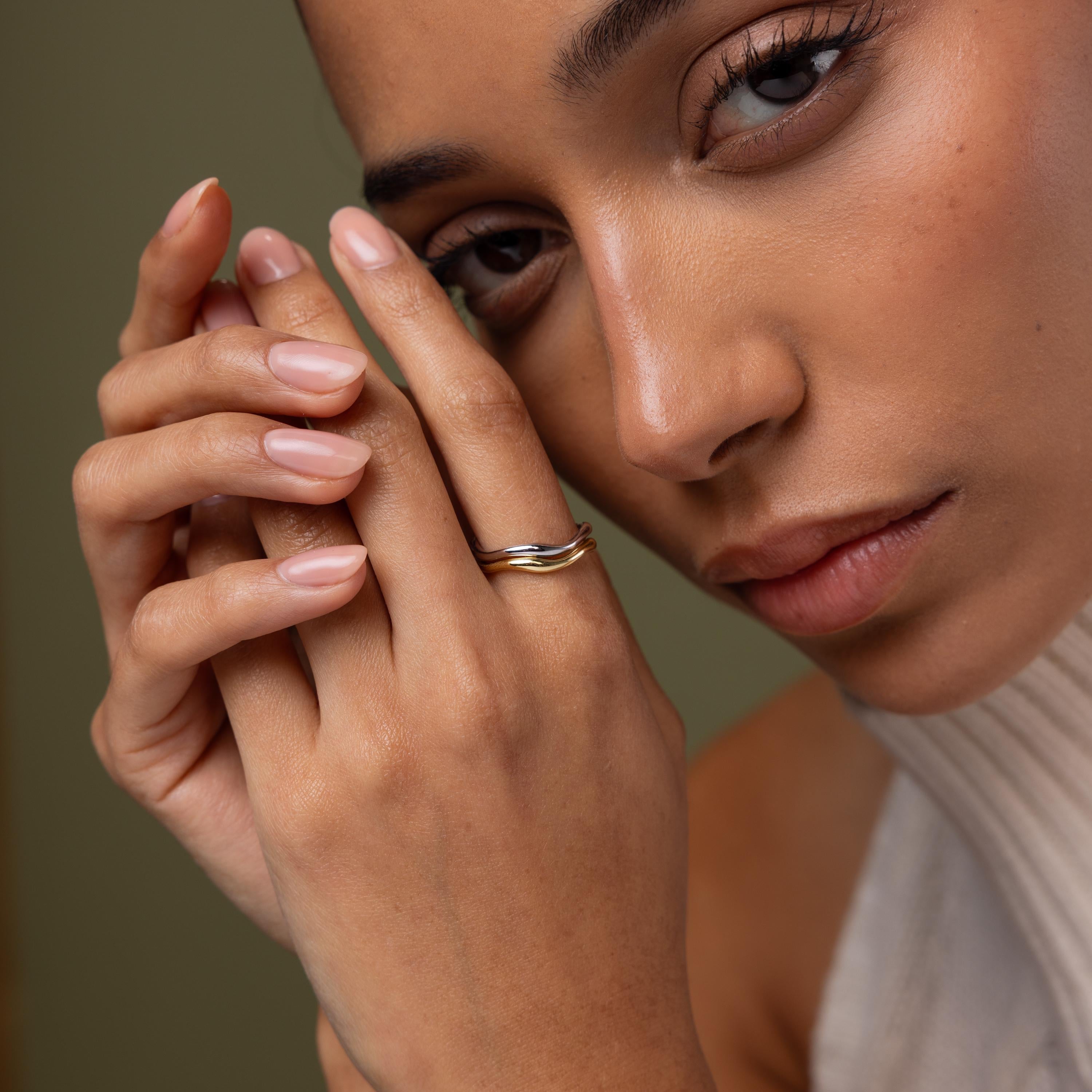 Mixed Metal Wave Ring Set