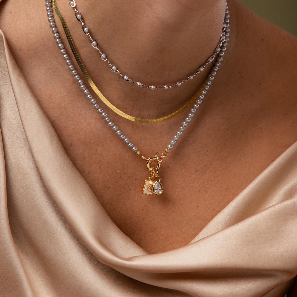 Grey Pearl Charm Necklace