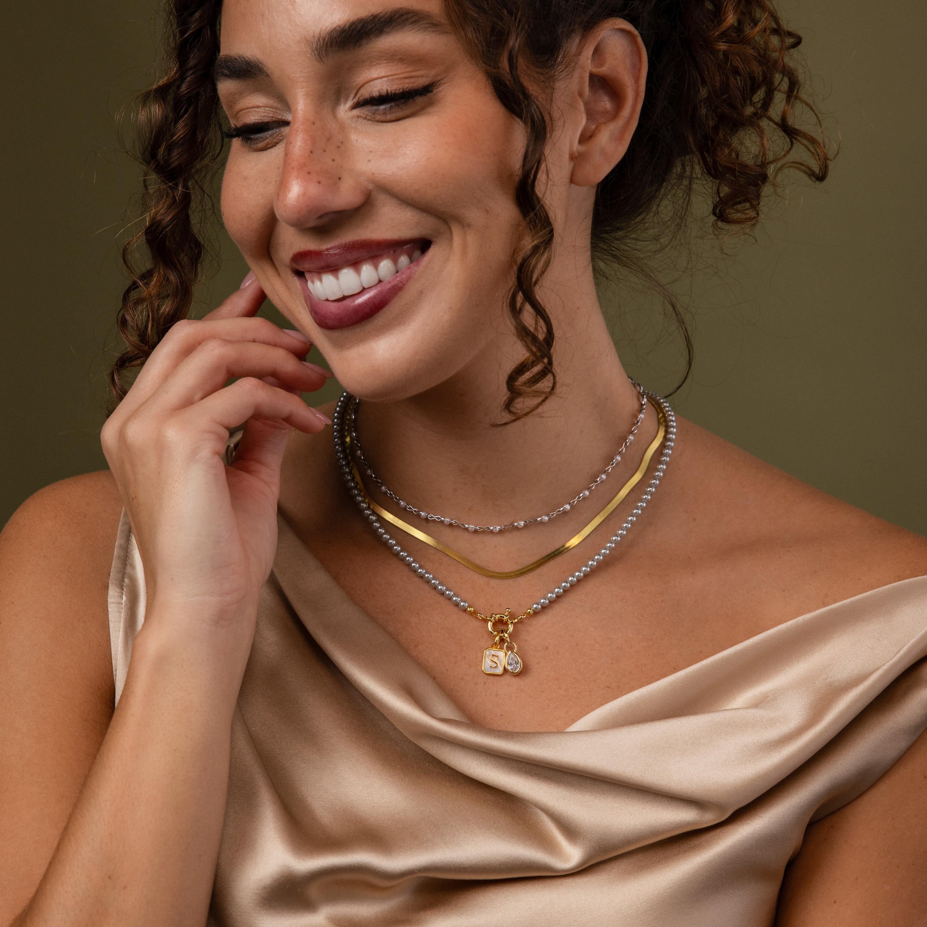 Grey Pearl Charm Necklace