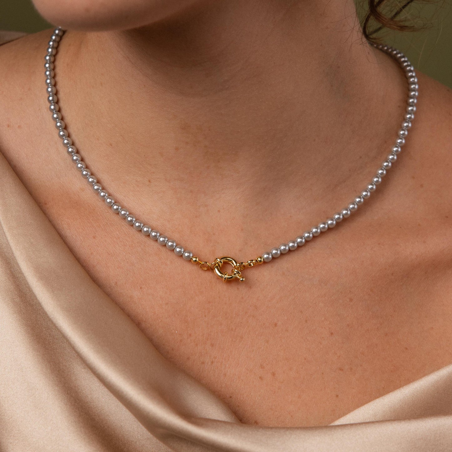Grey Pearl Charm Necklace