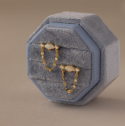 Opal & Diamond Chain Studs