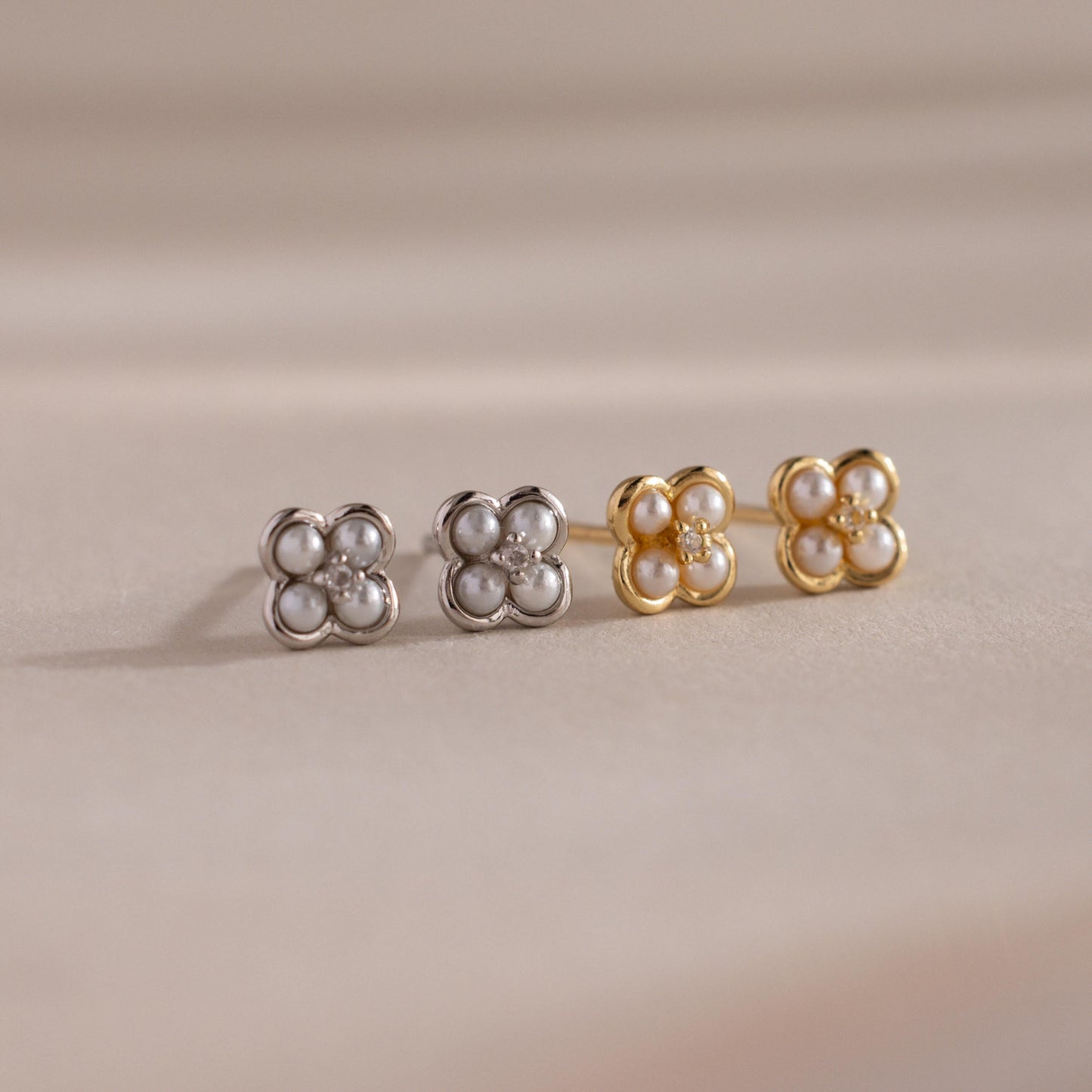 Rounded Pearl Flower Studs