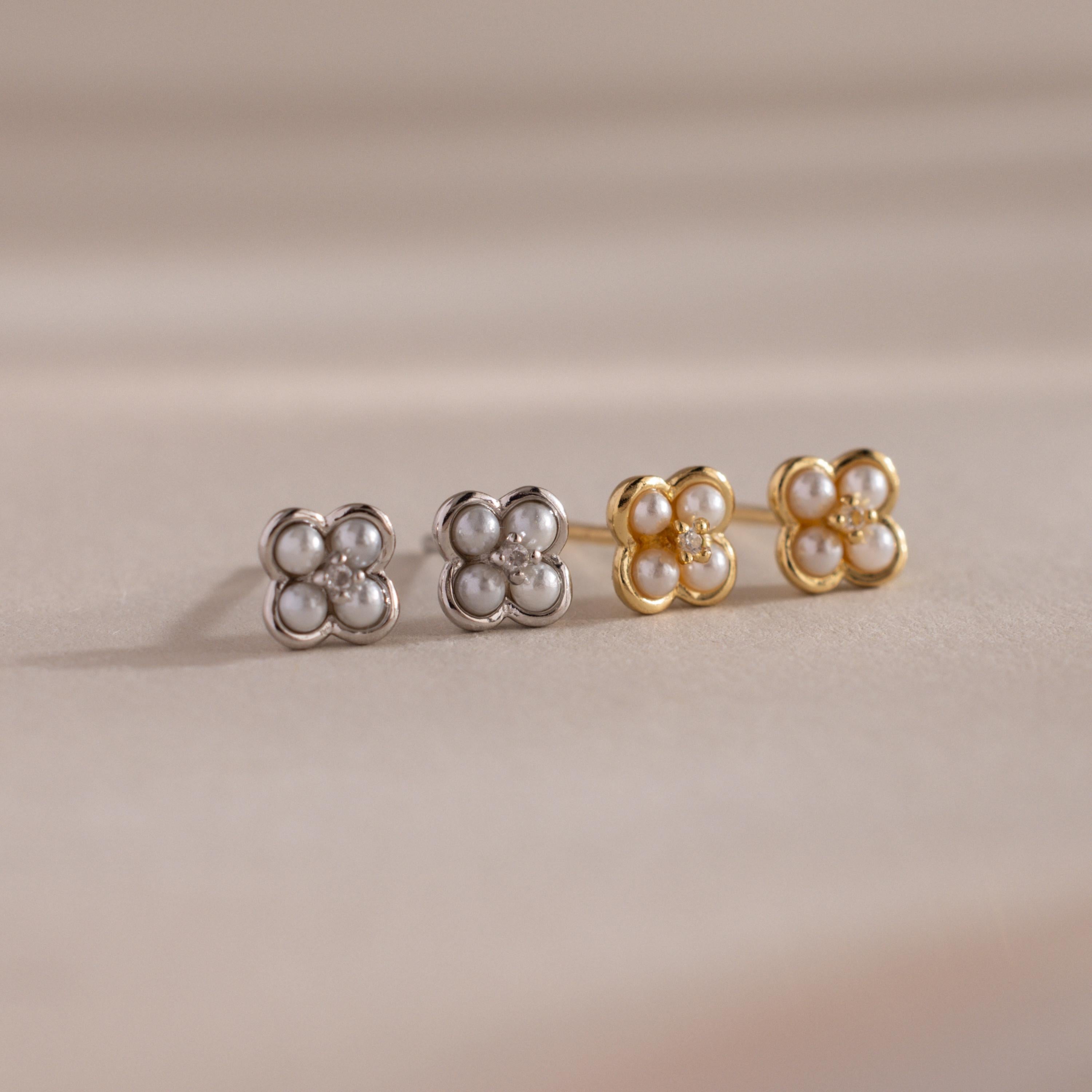 Rounded Pearl Flower Studs