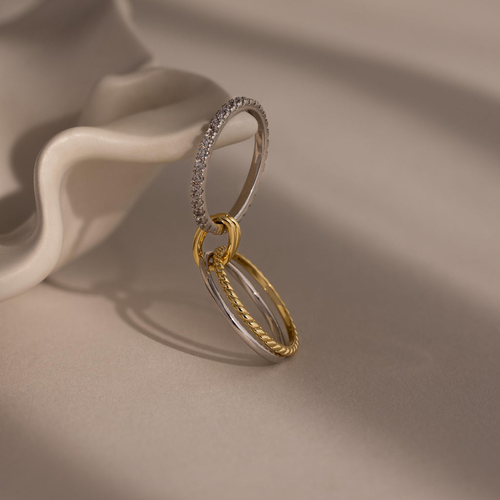 Pave Mixed Metal Linked Ring Set
