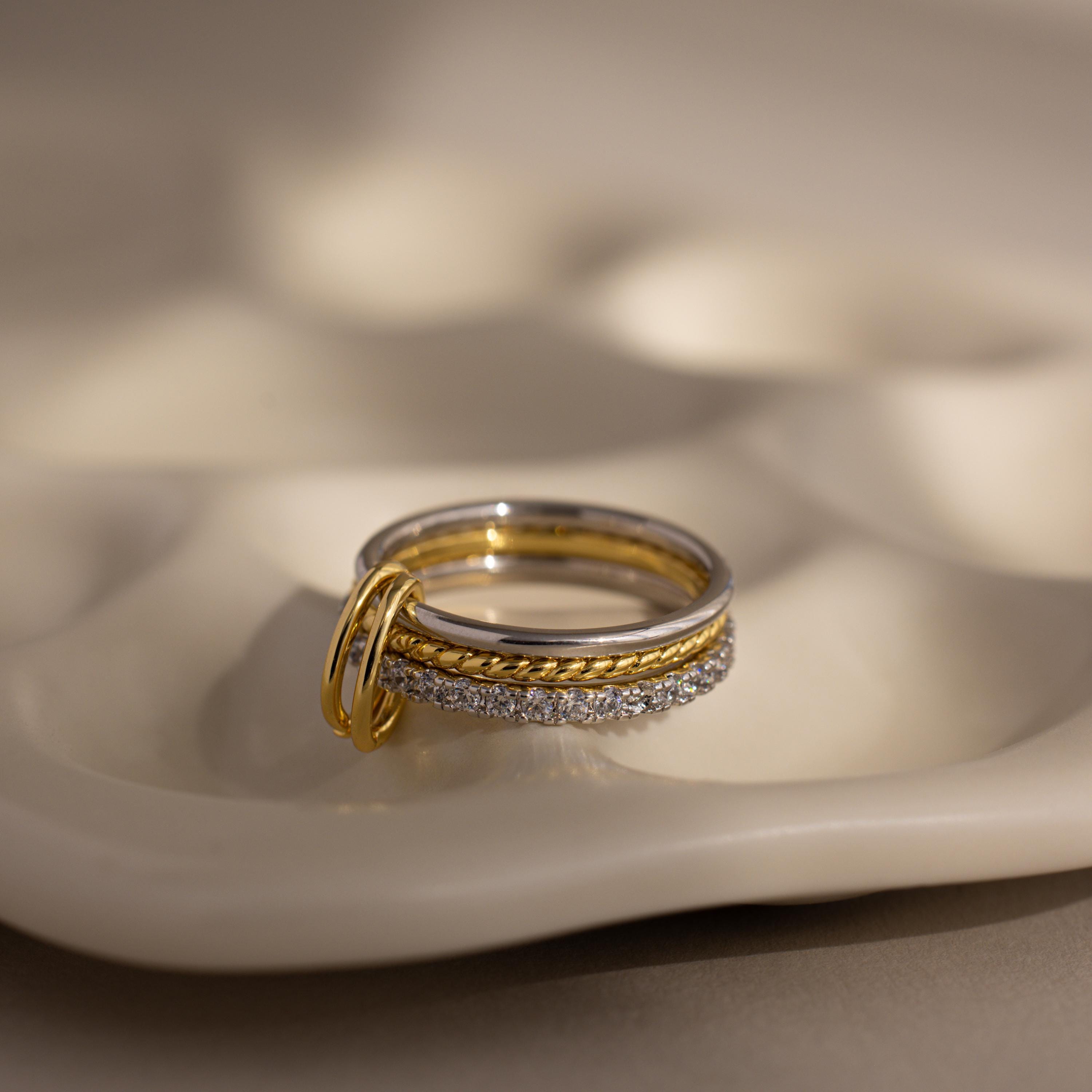 Pave Mixed Metal Linked Ring Set