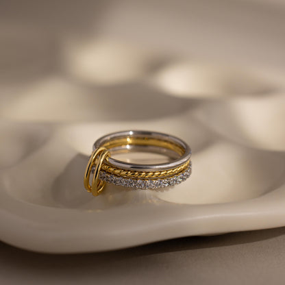 Pave Mixed Metal Linked Ring Set