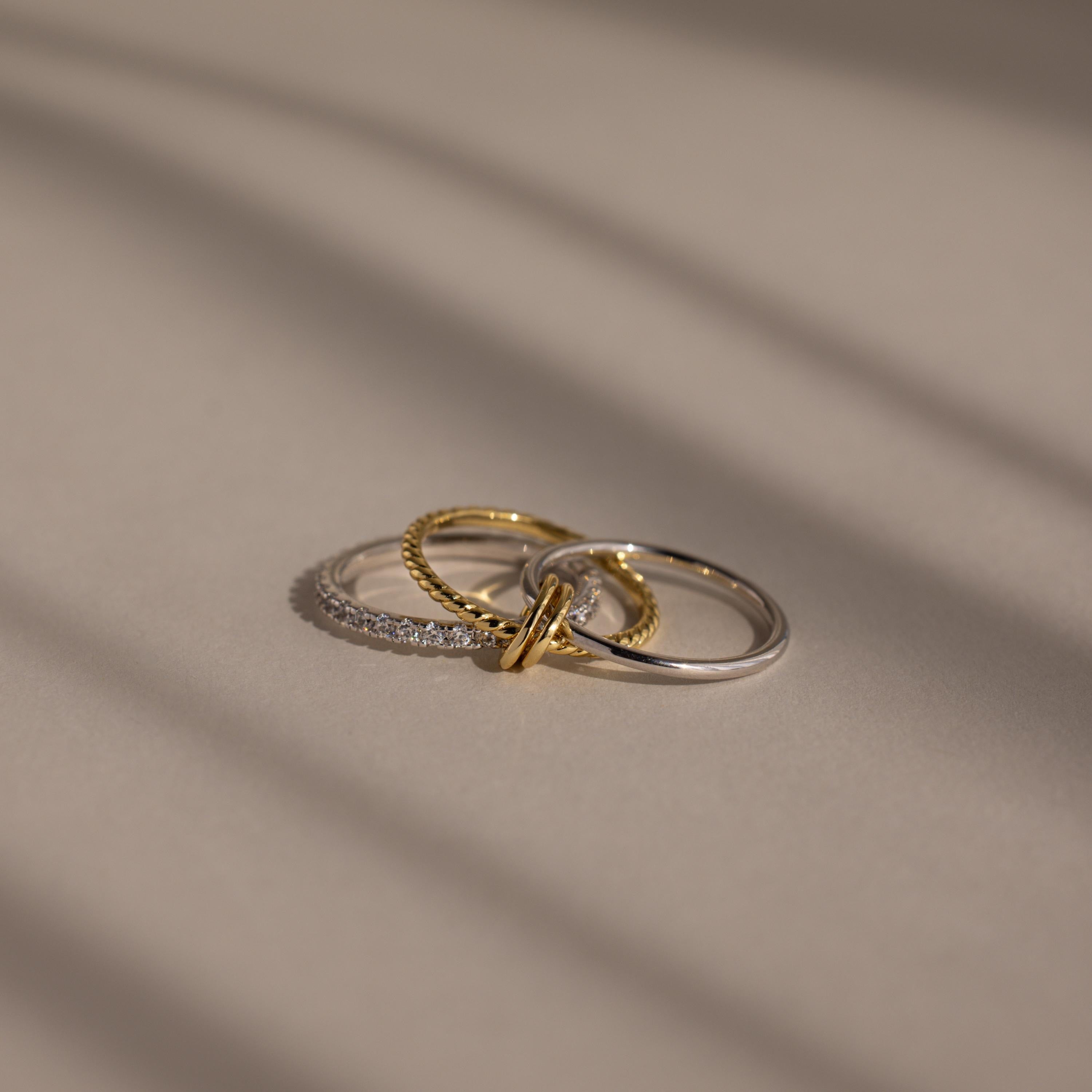 Pave Mixed Metal Linked Ring Set