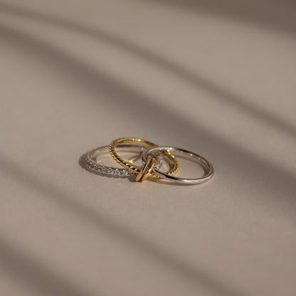 Pave Mixed Metal Linked Ring Set