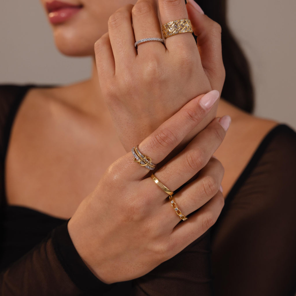 Pave Mixed Metal Linked Ring Set