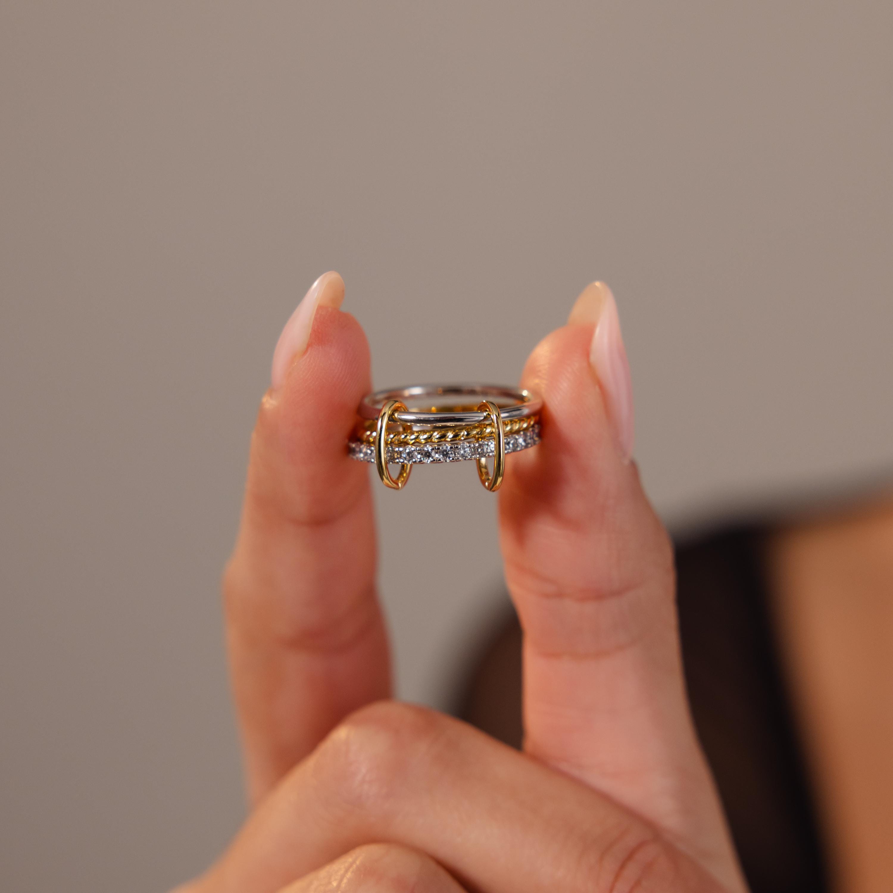 Pave Mixed Metal Linked Ring Set