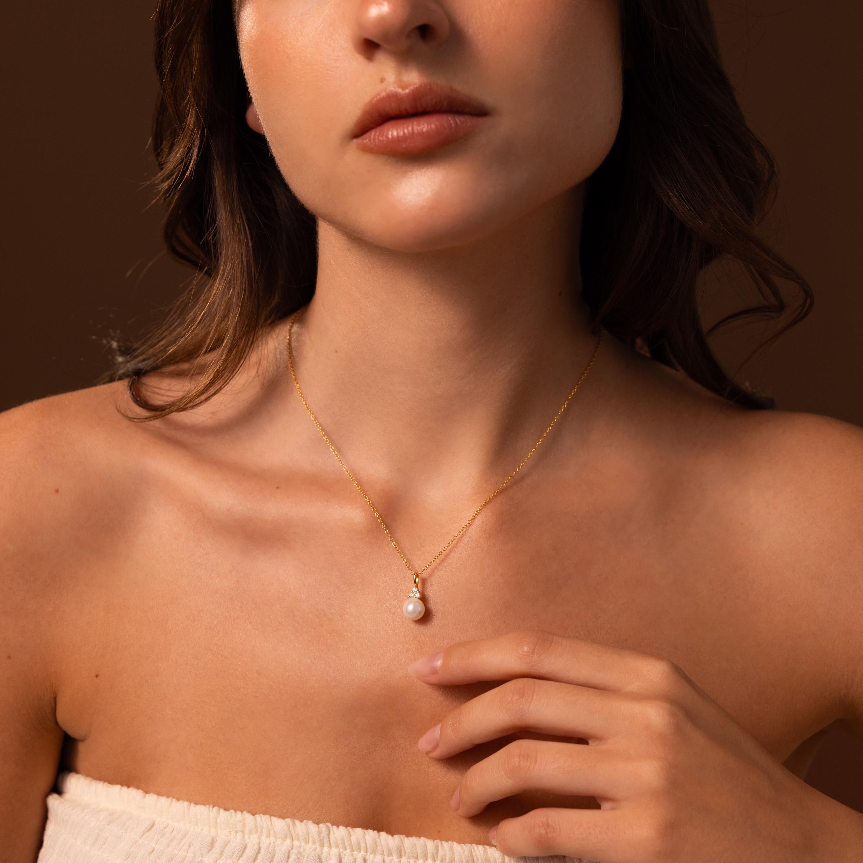 Diamond Halo Pearl Necklace