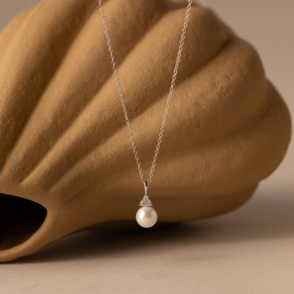 Diamond Halo Pearl Necklace