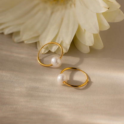 Round Pearl Hoops