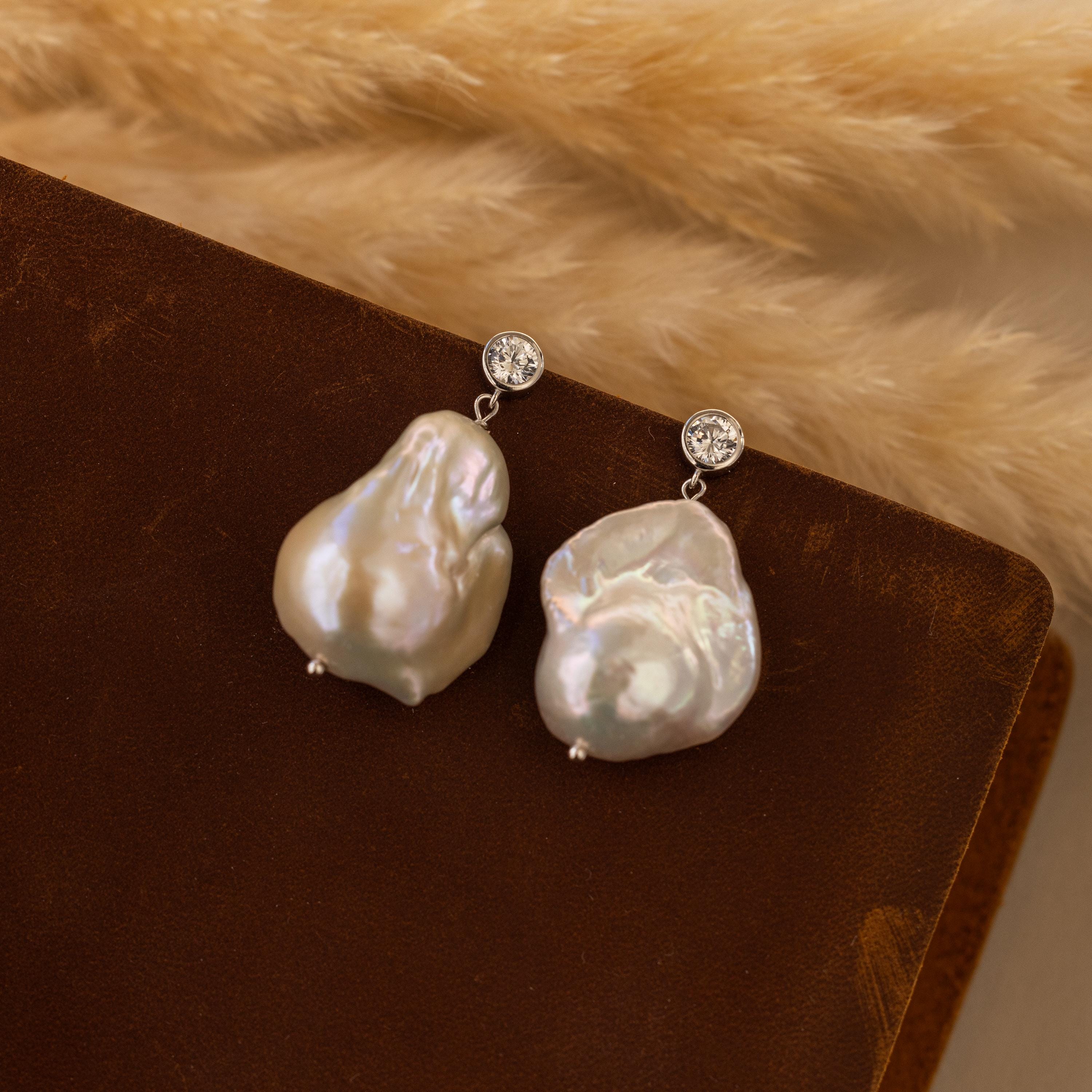 Diamond Baroque Pearl Studs