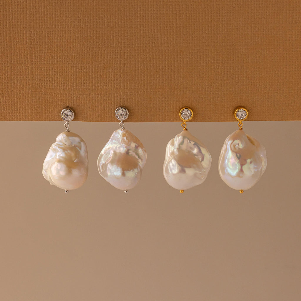 Diamond Baroque Pearl Studs