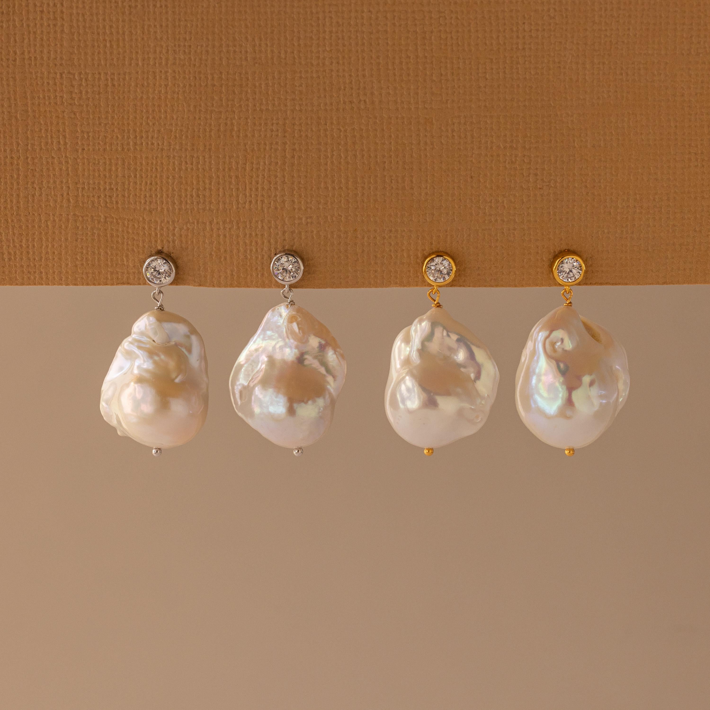 Diamond Baroque Pearl Studs