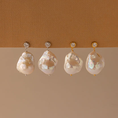 Diamond Baroque Pearl Studs
