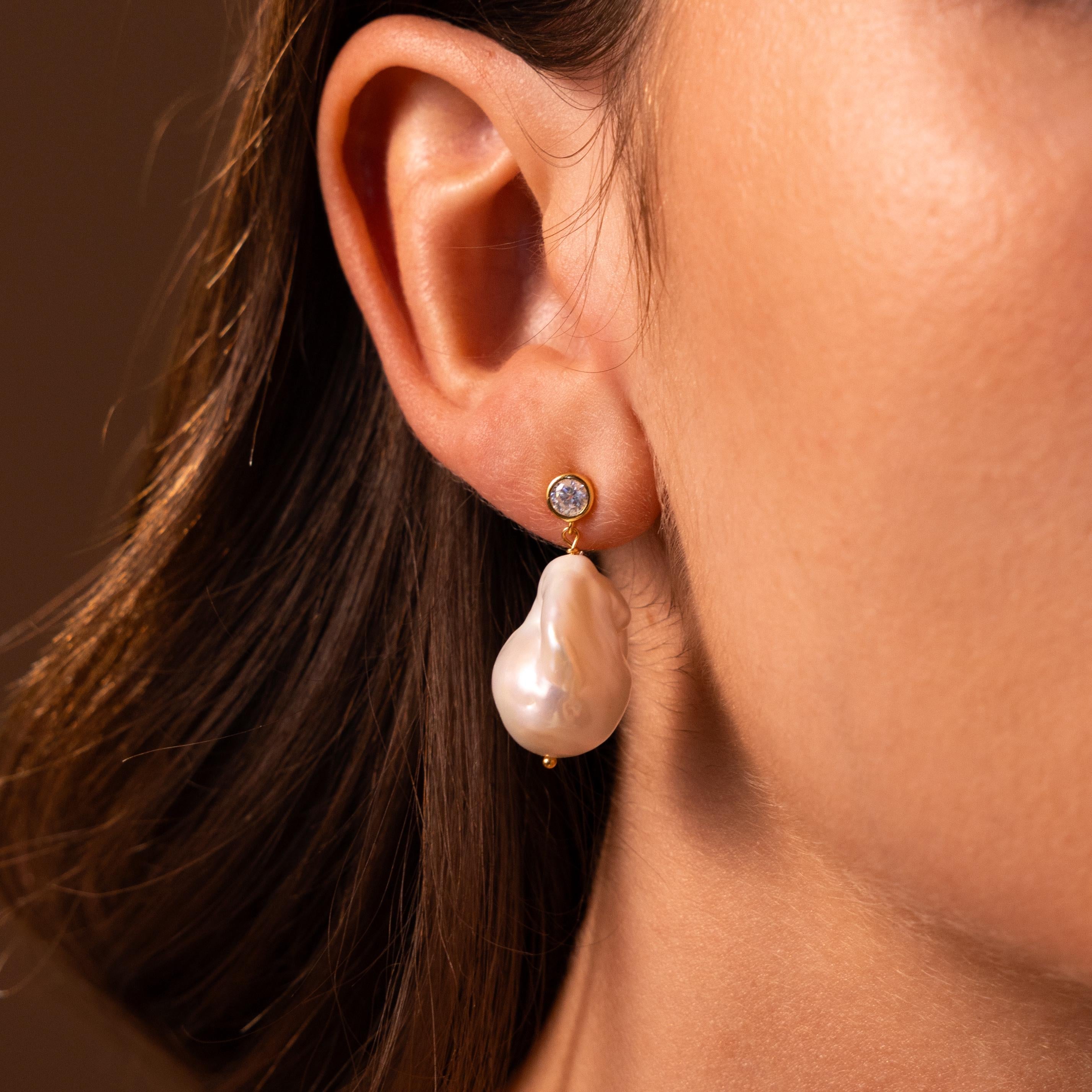 Diamond Baroque Pearl Studs