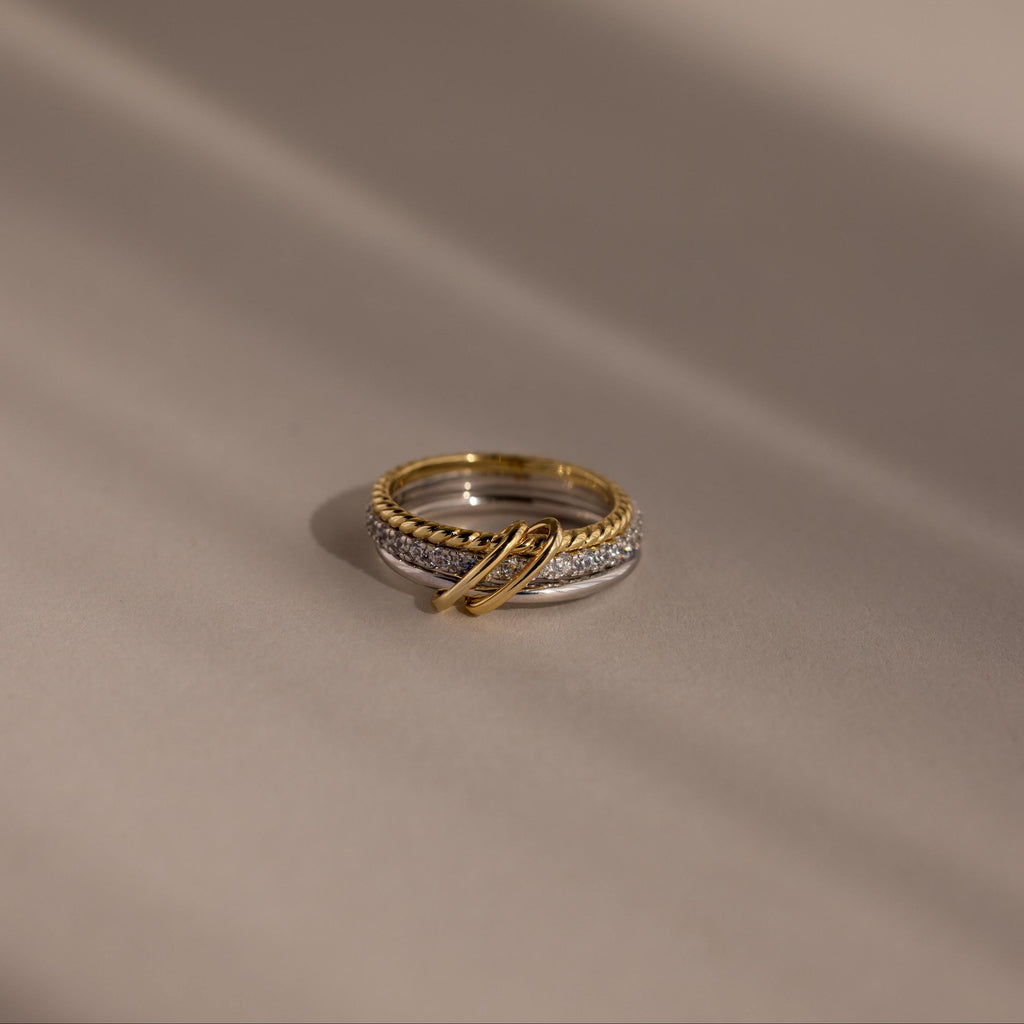 Pave Mixed Metal Linked Ring Set