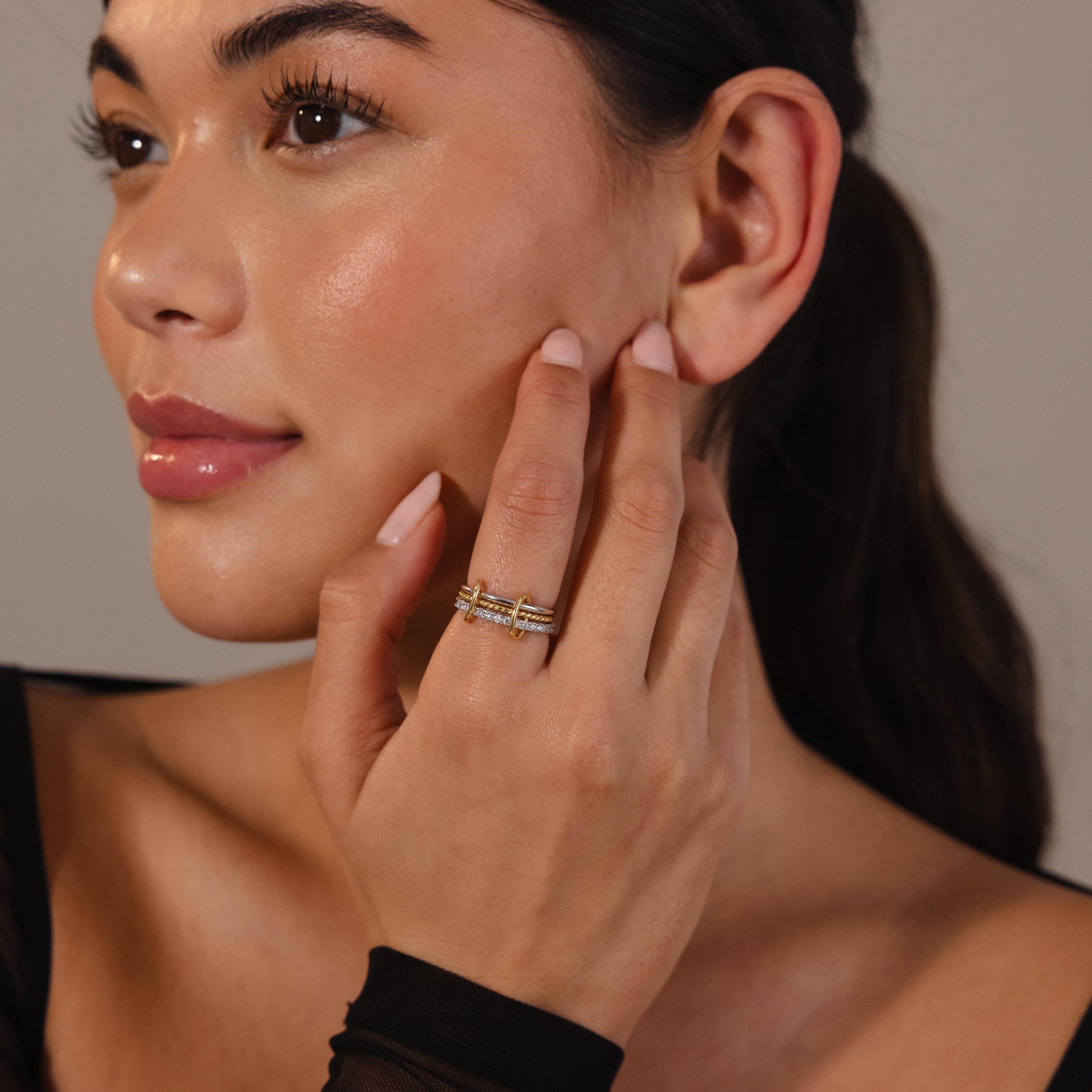 Pave Mixed Metal Linked Ring Set