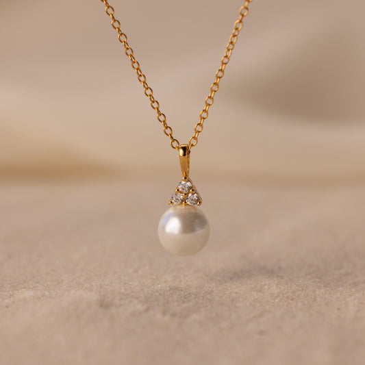Diamond Halo Pearl Necklace