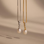 Diamond Pearl Droplet Necklace