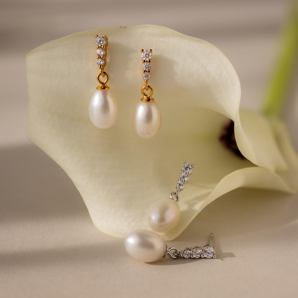 Diamond Pearl Droplet Earrings