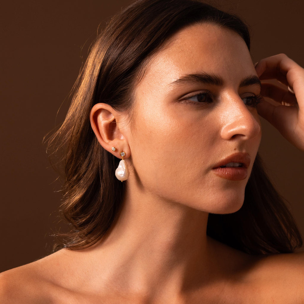 Diamond Baroque Pearl Studs
