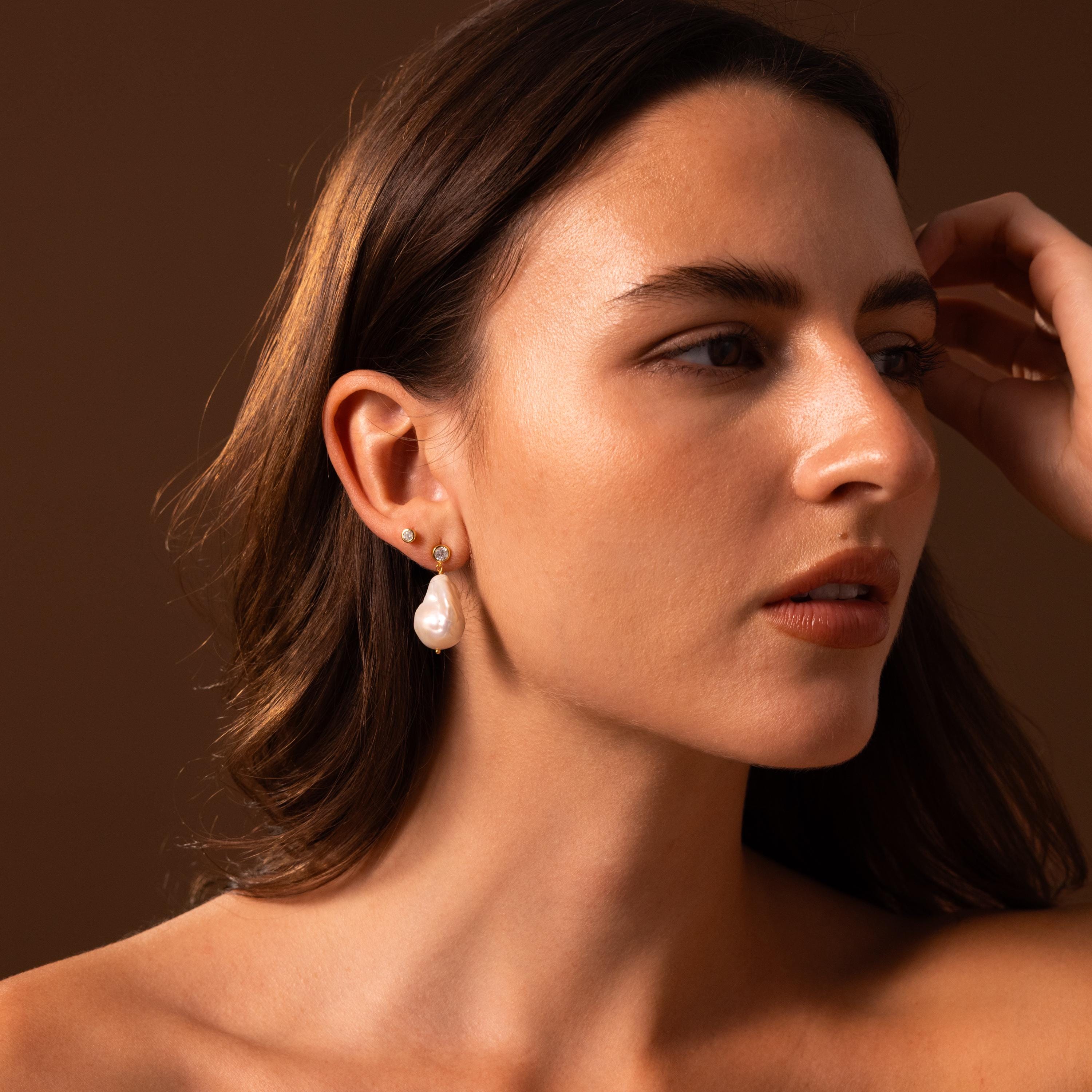 Diamond Baroque Pearl Studs