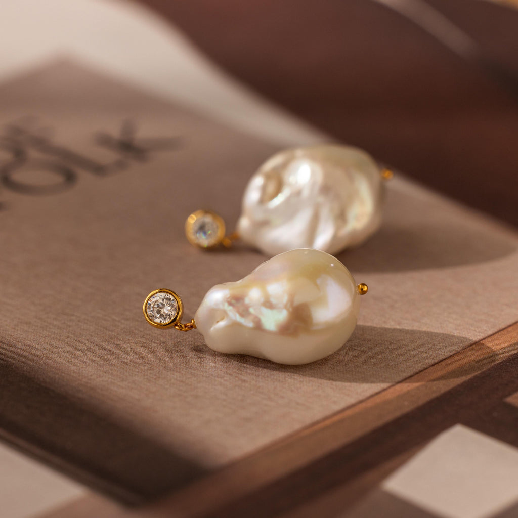 Diamond Baroque Pearl Studs
