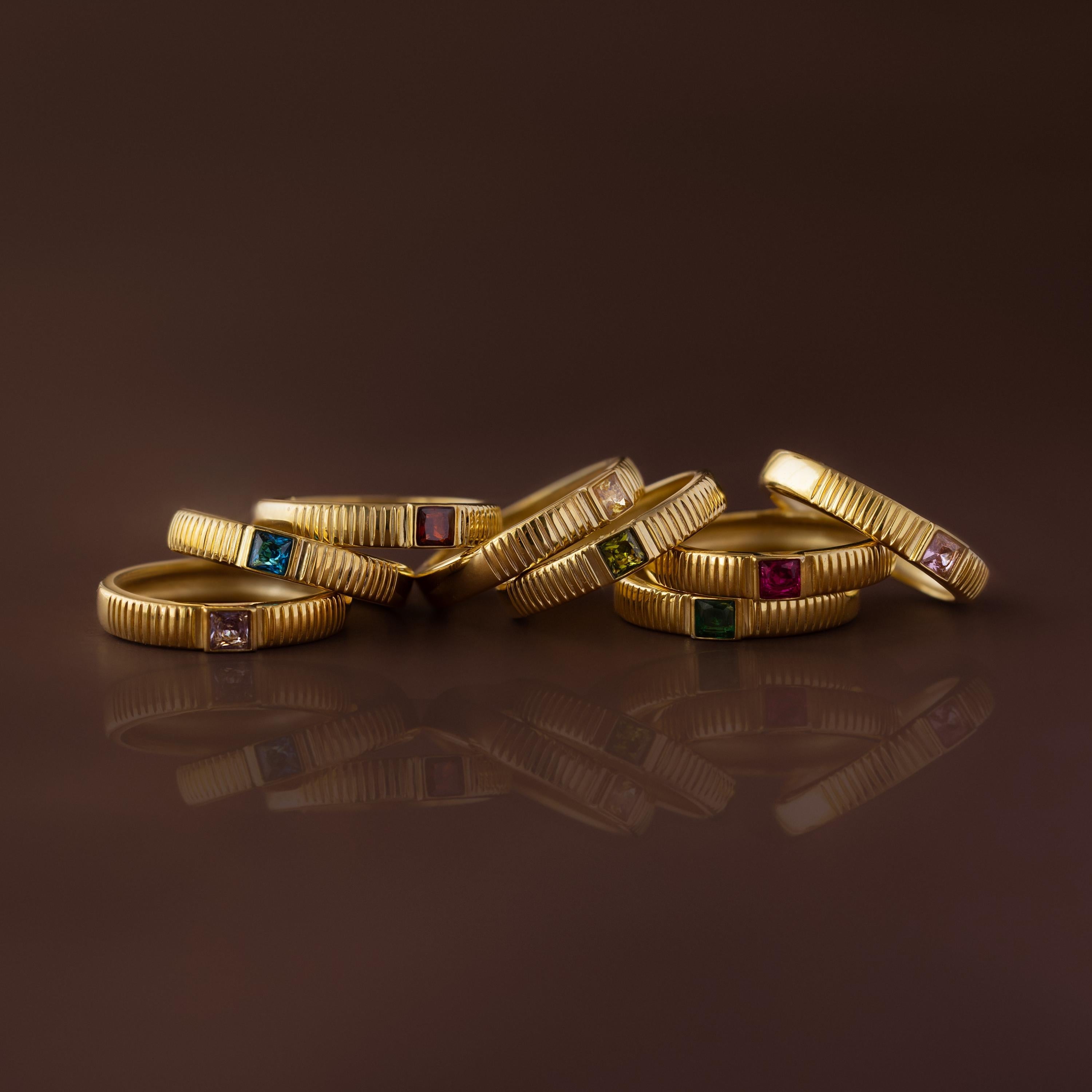 Ribbed Birthstone Band